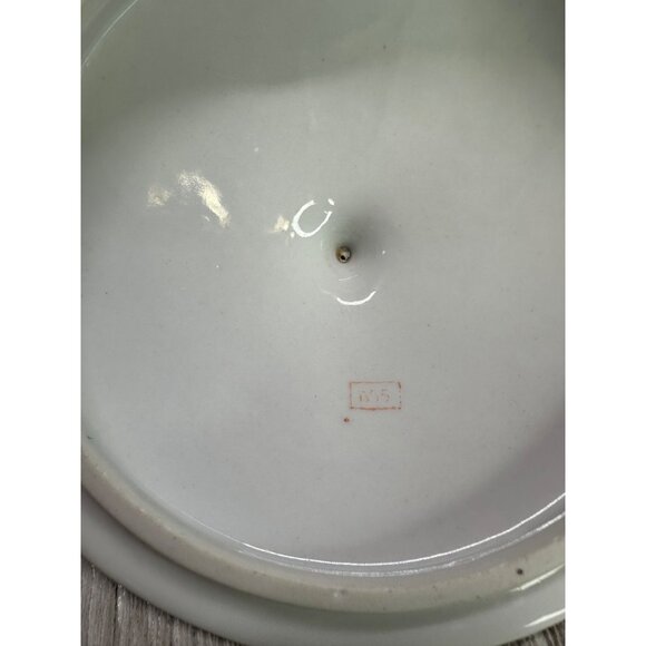 Vtg Chinese Gilding Lidded Trinket Dish 6" Red Stamp Floral Plum Gold Handles - Picture 7 of 11